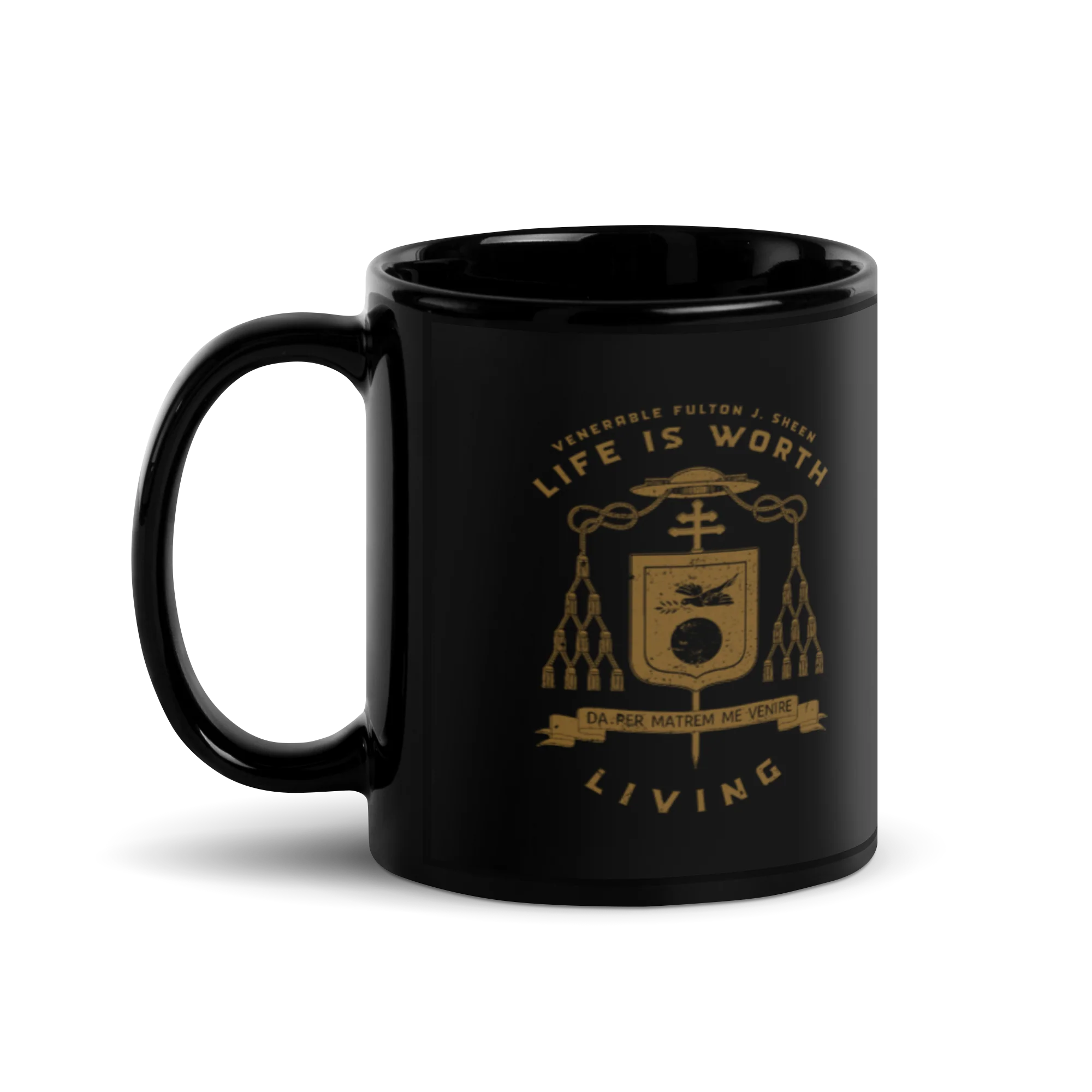 Bl. Fulton Sheen Coat of Arms Black Glossy Mug - Image 4