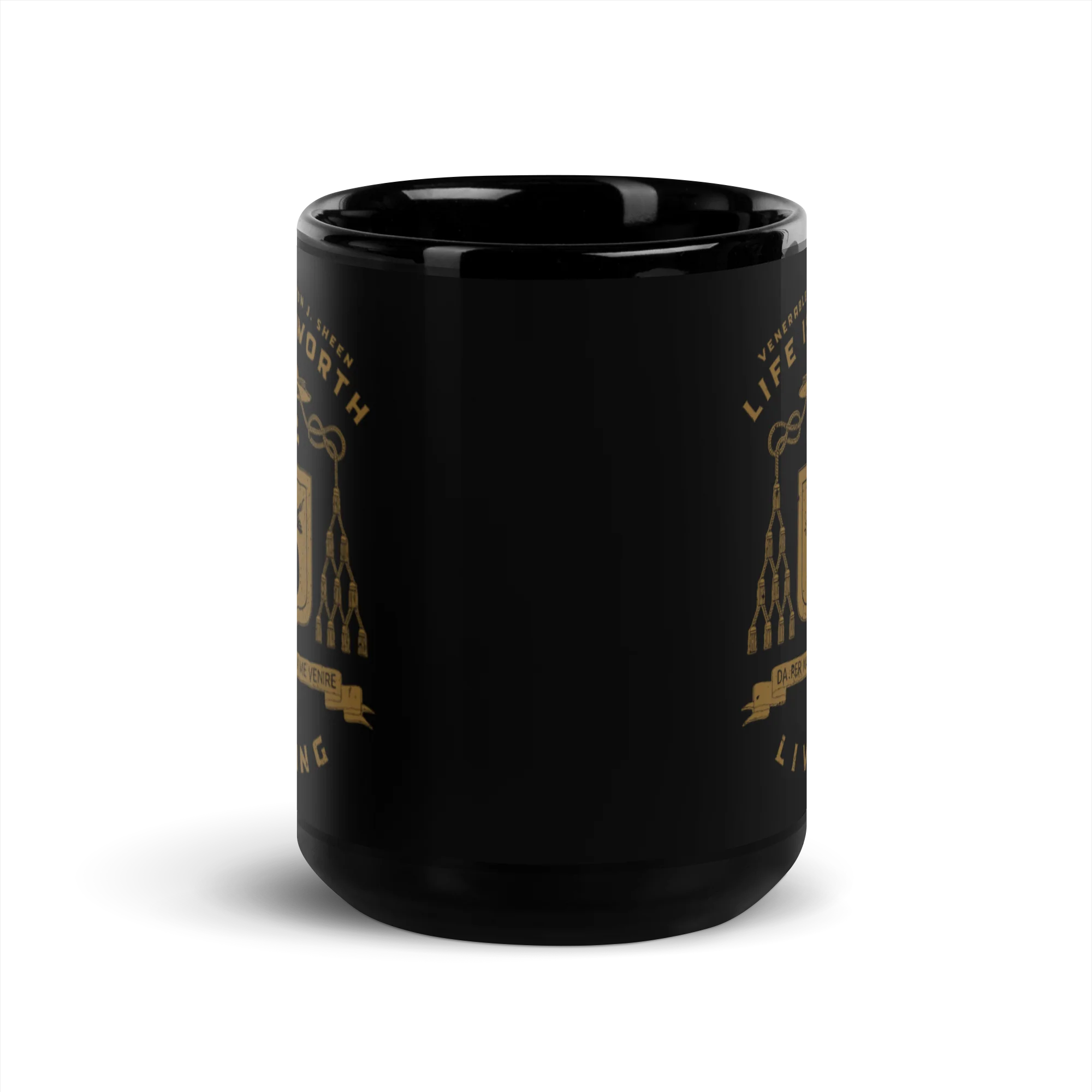 Bl. Fulton Sheen Coat of Arms Black Glossy Mug - Image 7