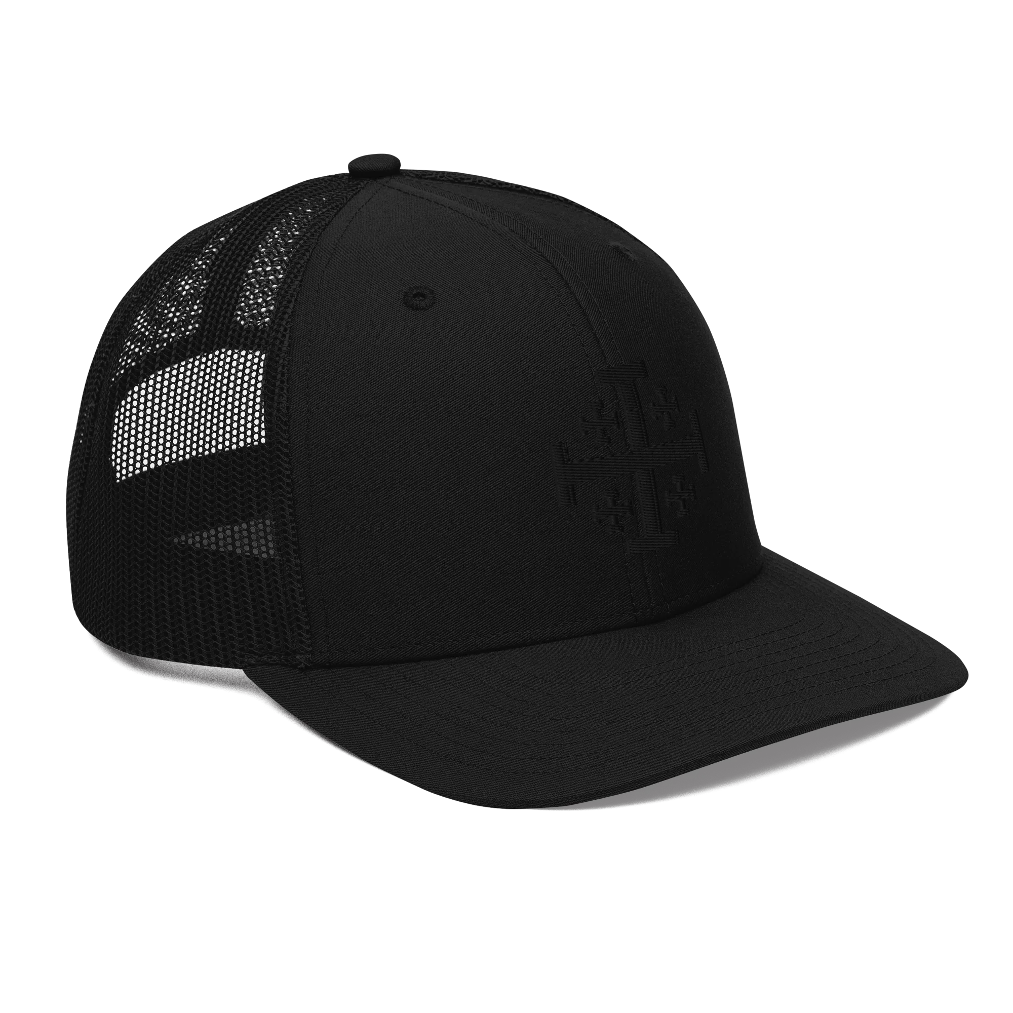 Black on Black Jerusalem Cross Trucker Cap - Image 4