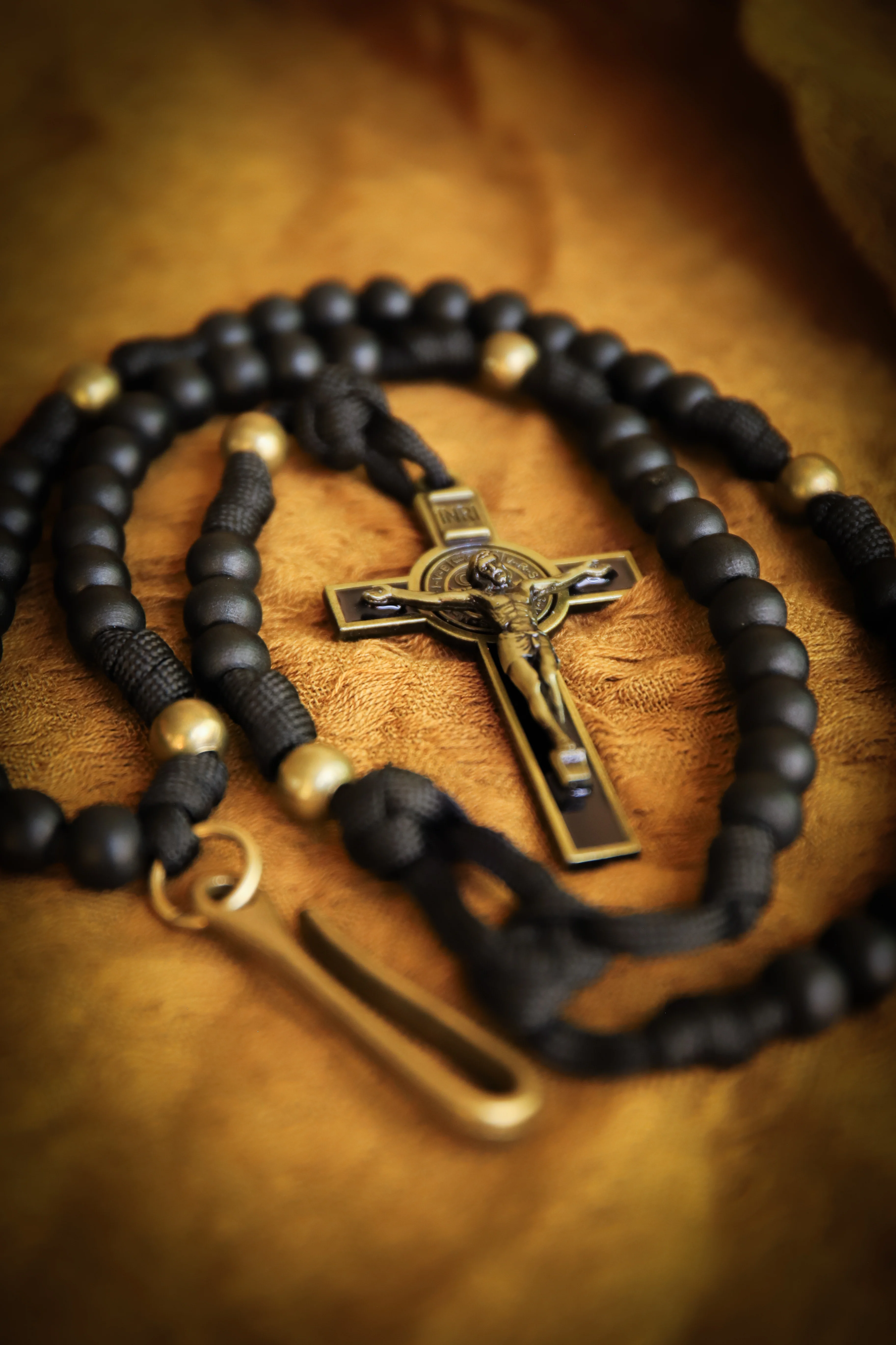 St. Benedict Belt Rosary - Black Wood and Brass - Image 5