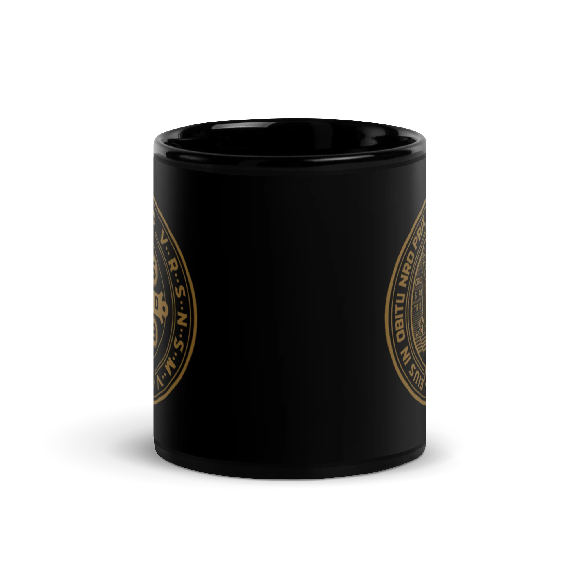 St. Benedict Medal Black Glossy Mug - Image 4